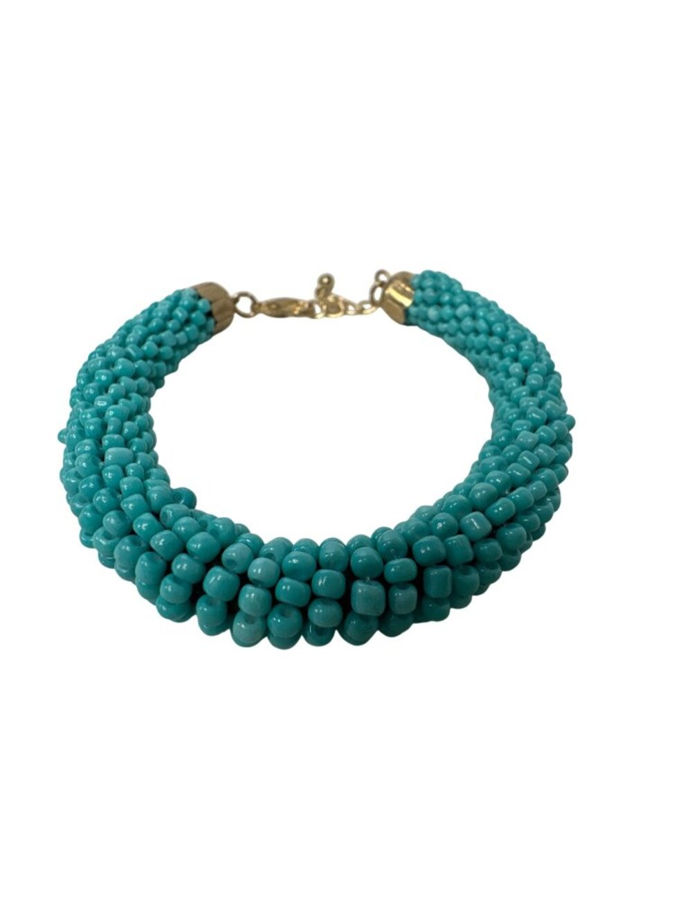 Beaded Turquoise Bead Bracelet 8" Cluster Beads Boho Chunky Clasp Statement